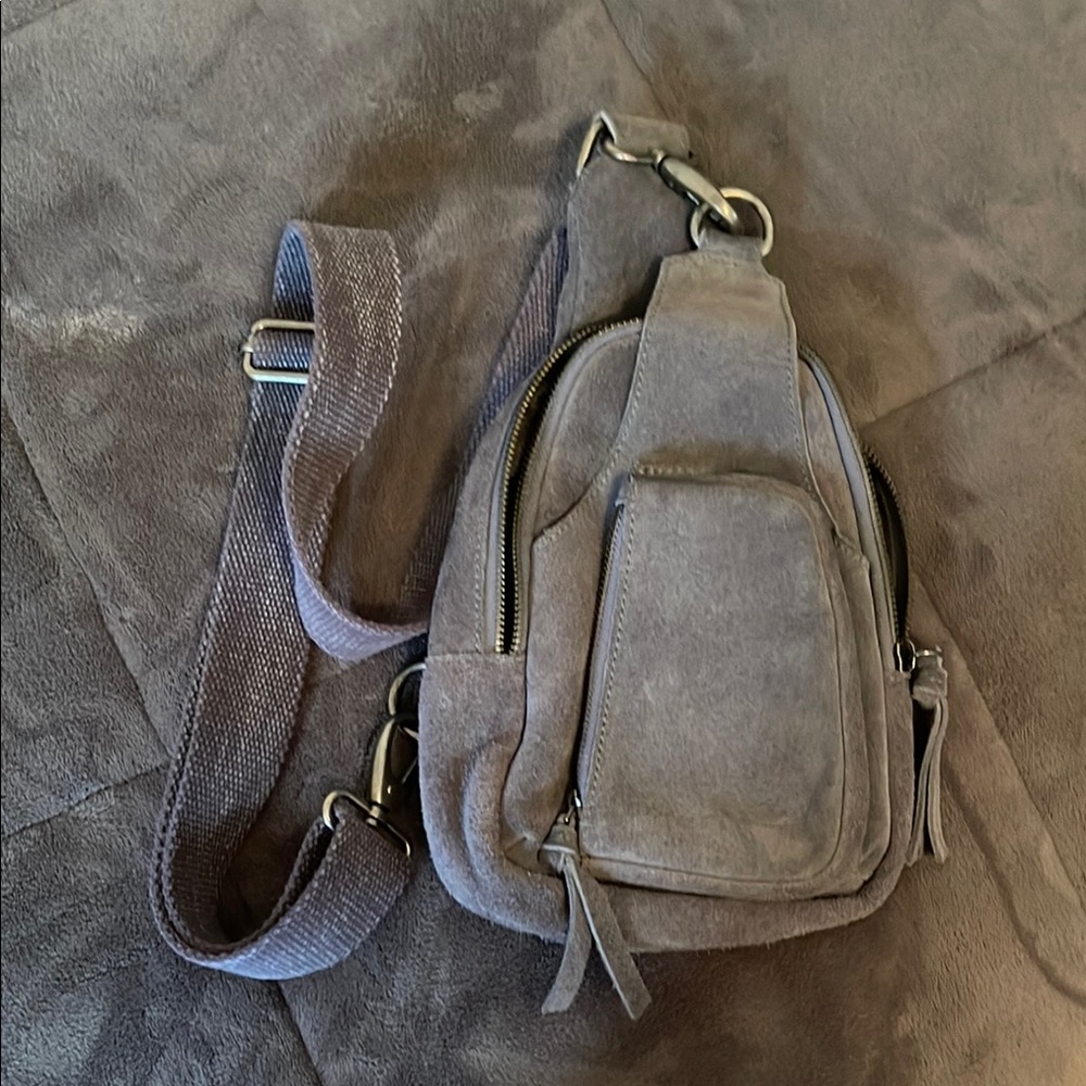 Free People Light Grayish-Beige Suede Crossbody Bag
